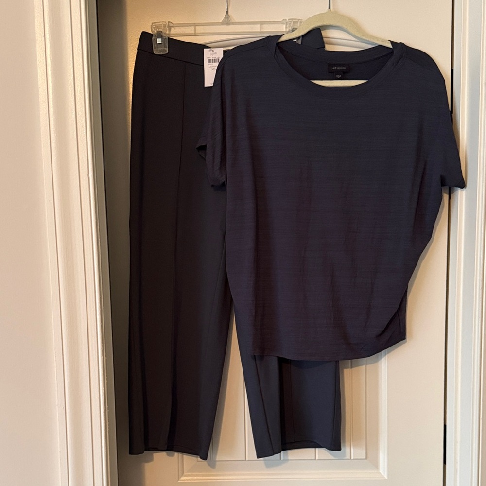 J Jill Grey Knit Top and Wide-Leg Pants Set